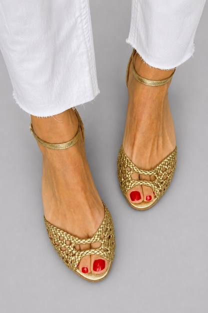 Isadora | Gouden Gevlochten Sandalen
